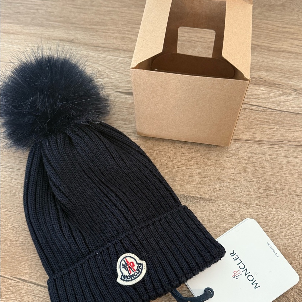 Moncler Black Ribbed Knit Pom-Pom Hat